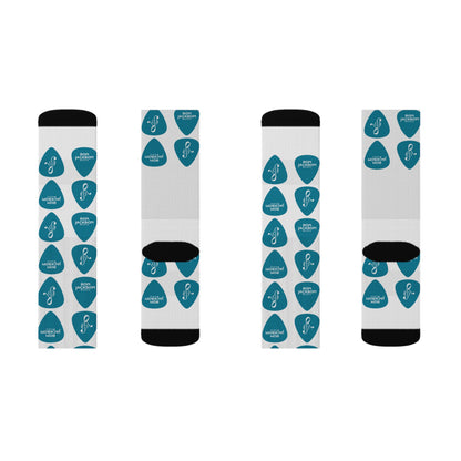 Ron Jackson Signature Guitar Pick Pattern Socks | Teal Pick Sublimation Crew Socks | Jazz Guitarist Merch