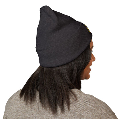 Yellow Embroidered JZZ GTR® Beanie Hat | Bold Winter Knit Hat for Jazz Guitar Fans | Vibrant Cuffed Beanie for Musicians