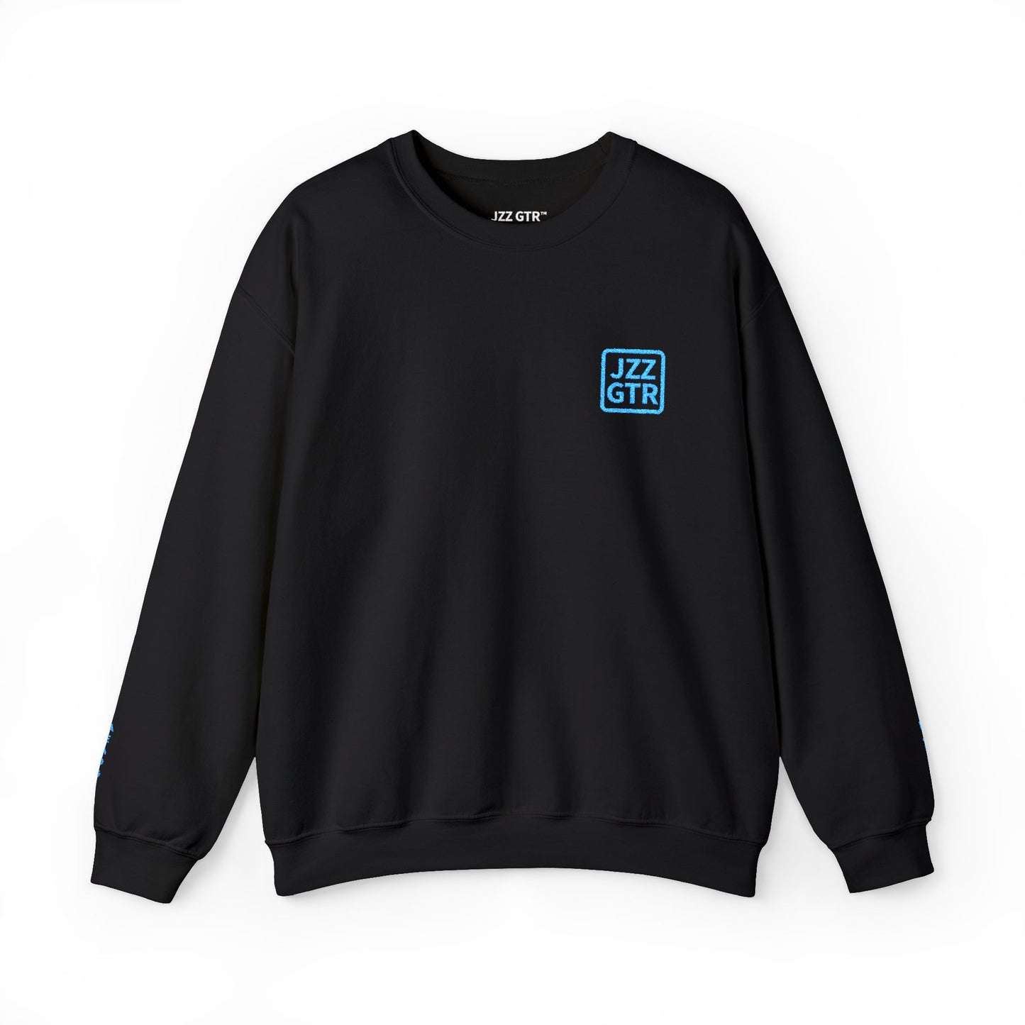 Black JZZ GTR ™ Tuning Crewneck Sweatshirt with Sleeve Notes Standard & 7-String Tuning Guide