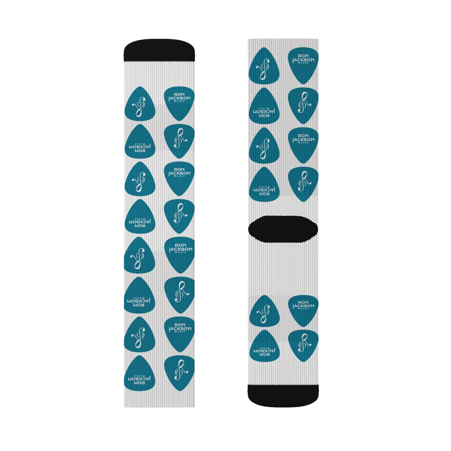 Ron Jackson Signature Guitar Pick Pattern Socks | Teal Pick Sublimation Crew Socks | Jazz Guitarist Merch