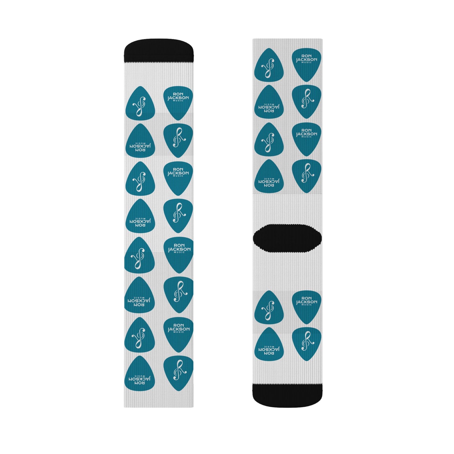 Ron Jackson Signature Guitar Pick Pattern Socks | Teal Pick Sublimation Crew Socks | Jazz Guitarist Merch