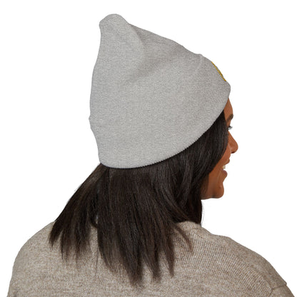 Yellow Embroidered JZZ GTR® Beanie Hat | Bold Winter Knit Hat for Jazz Guitar Fans | Vibrant Cuffed Beanie for Musicians