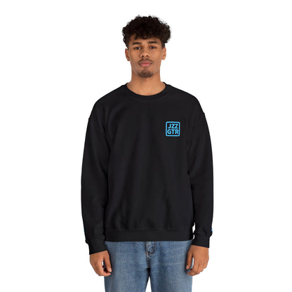 Black JZZ GTR ™ Tuning Crewneck Sweatshirt with Sleeve Notes Standard & 7-String Tuning Guide