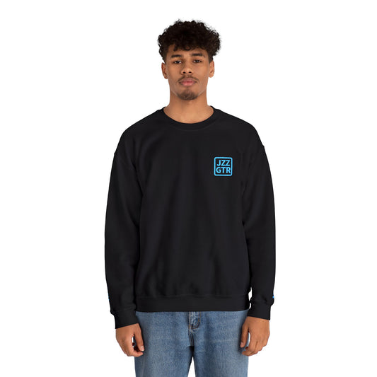 Black JZZ GTR ™ Tuning Crewneck Sweatshirt with Sleeve Notes Standard & 7-String Tuning Guide