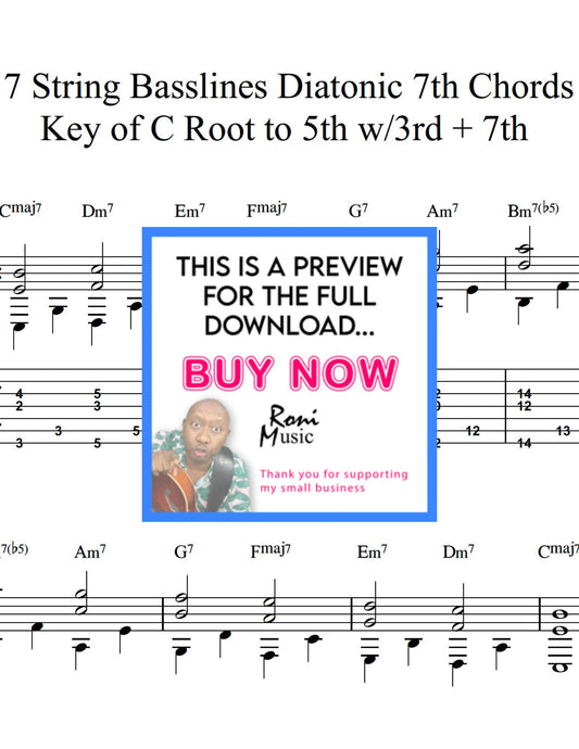 7-String Guitar Bassline Lessons |  5th + 7th String Root w/3rd +7th | Foundation for Jazz and Fusion | With Sheet Music & TABS Video | Bassists and Guitarists Training Tool