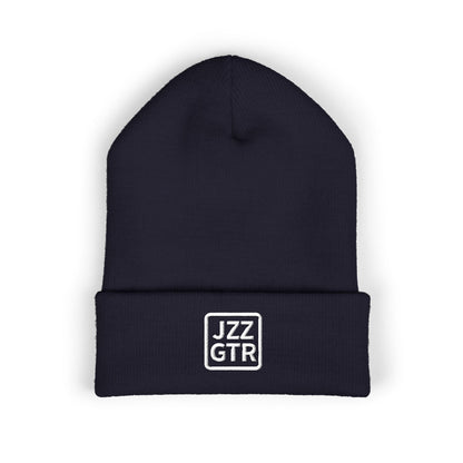 White Embroidered JZZ GTR® Beanie Hat | Classic Jazz Musician Look