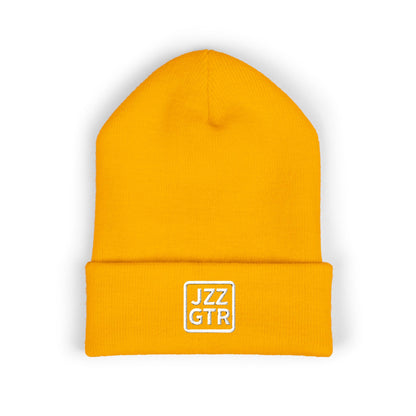 White Embroidered JZZ GTR® Beanie Hat | Classic Jazz Musician Look