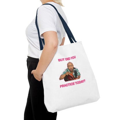 “But Did You Practice?” Logo Tote Bag (White)