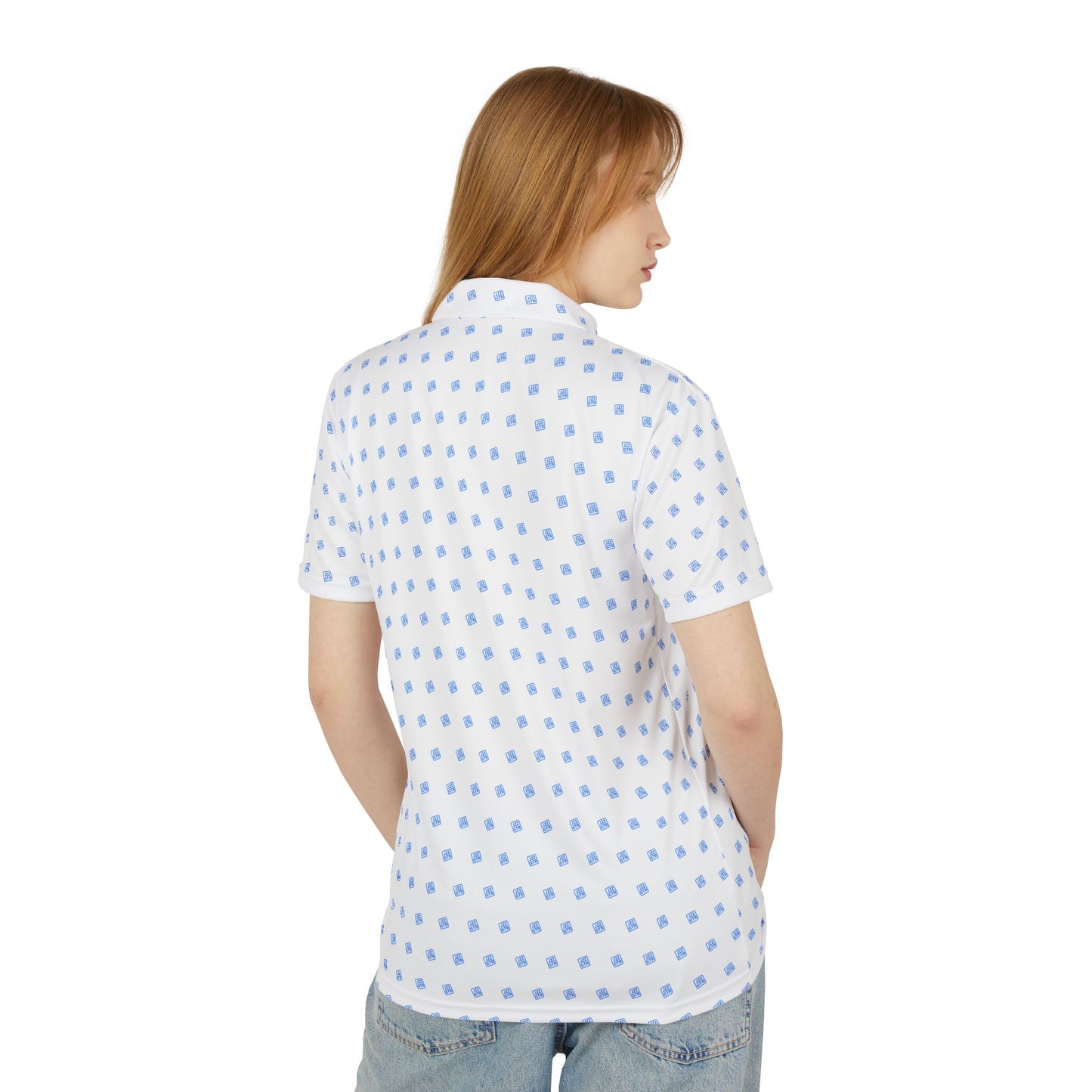 White Polo Shirt with blue JZZ GTR ™ Monogram Pattern