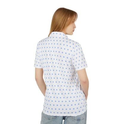 White Polo Shirt with blue JZZ GTR ™ Monogram Pattern