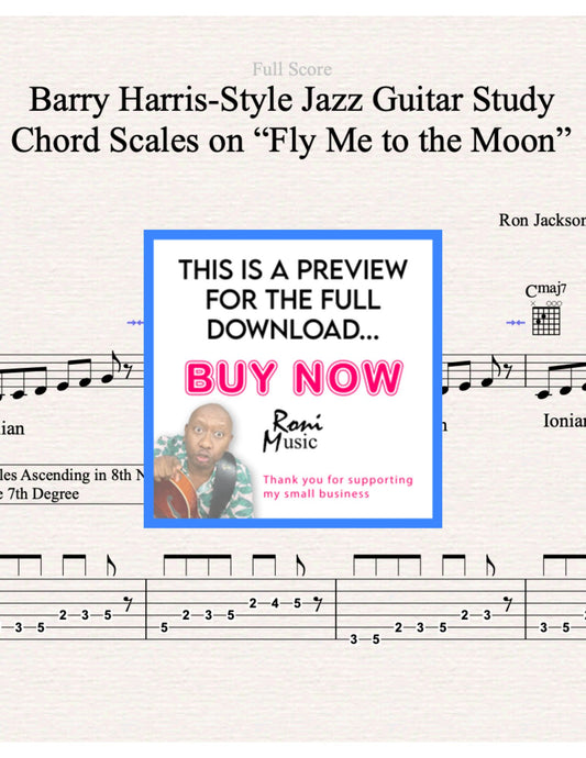 Barry Harris Approach Jazz Guitar Line Study: “Fly Me to the Moon” – Sheet Music-TABS-Midi-Audio mp3