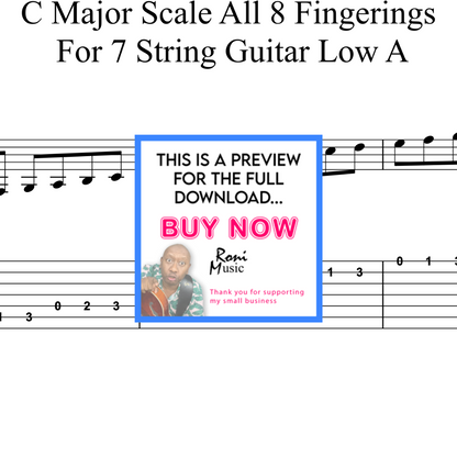 7 String Guitar Lesson C Major Scale All 8 Fingerings For 7 String Guitar Tuned to Low A String Lesson with Sheet Music and TABS