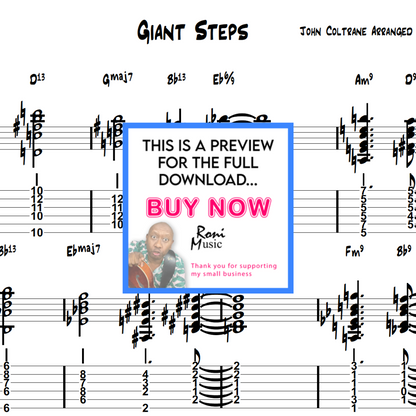6 String Guitar Arrangement John Coltrane "Giant Steps" Chord Melody Sheet Music and TABS
