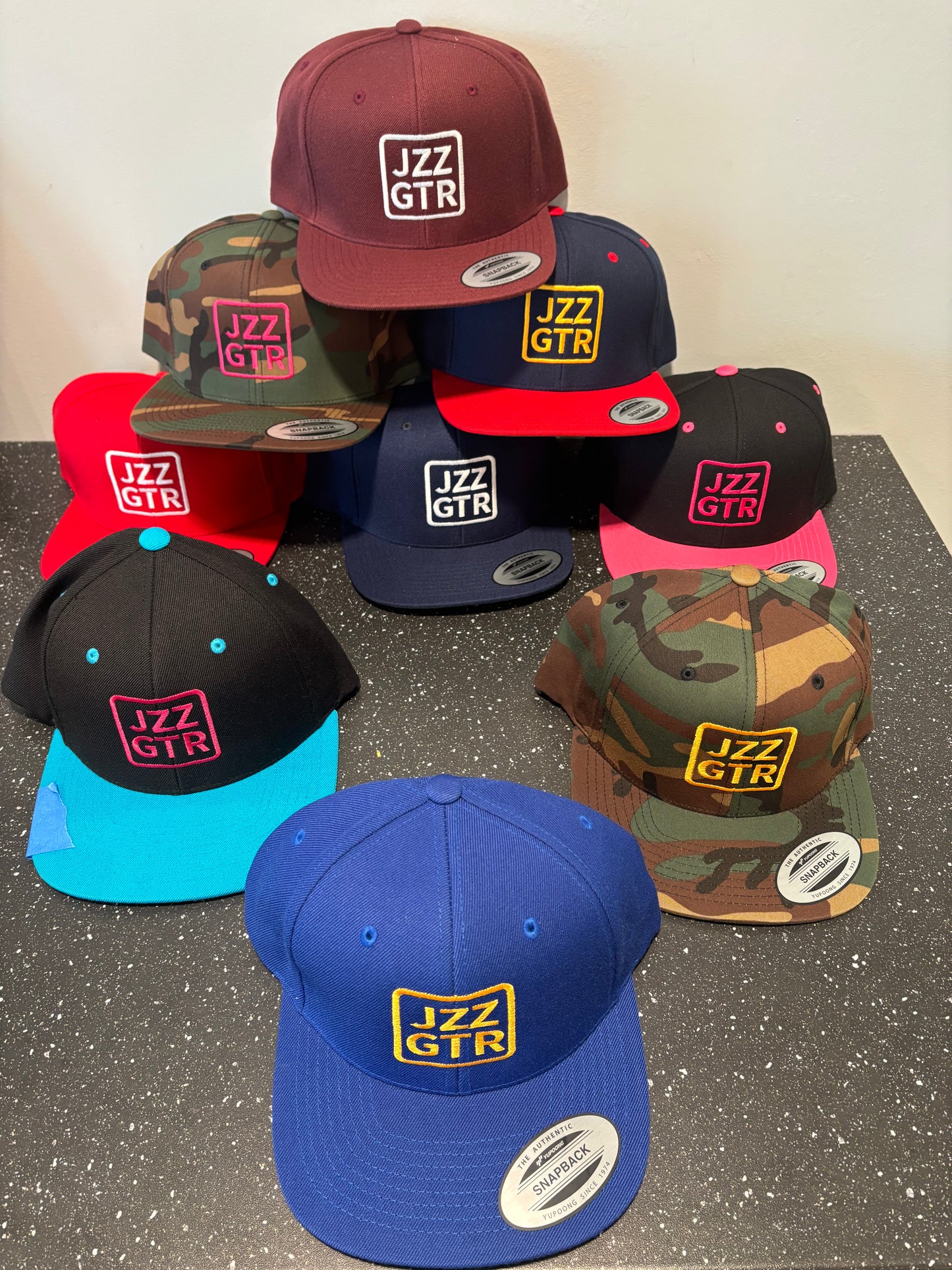 Pink Embroidered JZZ GTR ® Snapback Hat, Trendy Snapback Cap, Casual Gift for Jazz Lovers and Jazz Guitarists