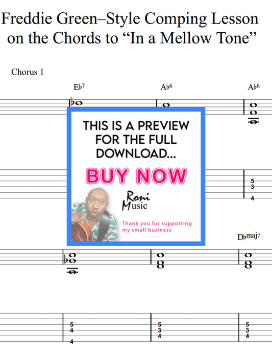 Freddie Green–Style Comping on “In a Mellow Tone” | Sheet Music-TABs-MIDI-Audio