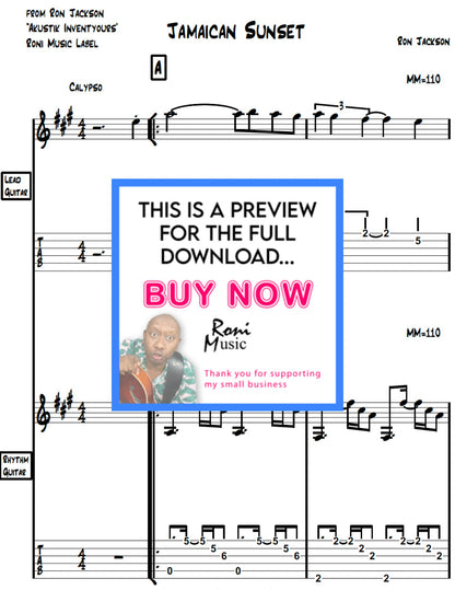 Jamaican Sunset – Original Jazz Guitar Composition Sheet Music PDF + Guitar TAB + Audio MP3 + MIDI File 🎸🌅