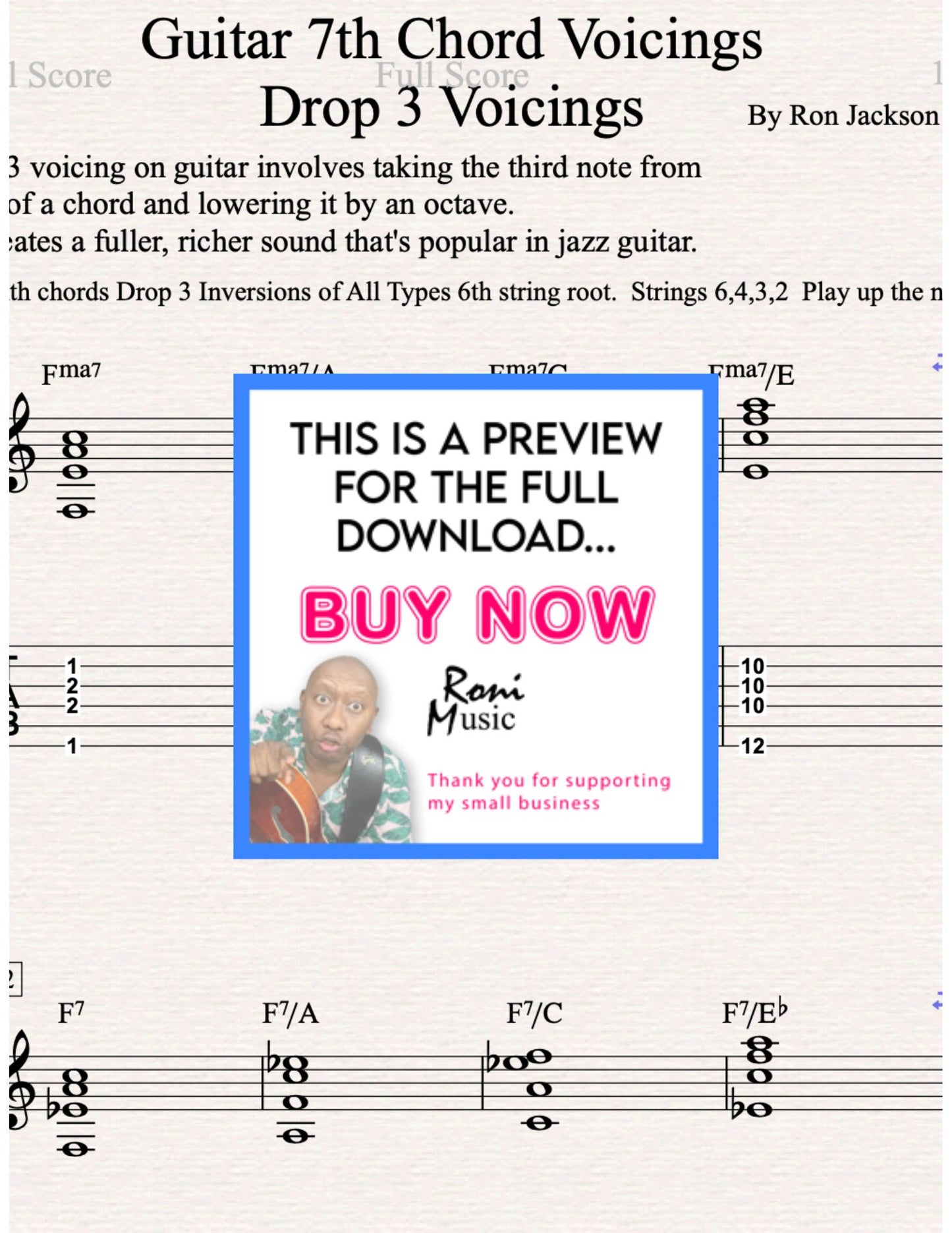 Jazz Guitar Chords – 7th Chords Drop 3 Voicings | PDF Sheet Music, TABs, Audio, MIDI | Guitar Lesson Download