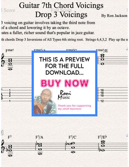 Jazz Guitar Chords – 7th Chords Drop 3 Voicings | PDF Sheet Music, TABs, Audio, MIDI | Guitar Lesson Download