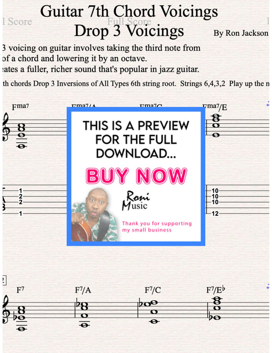 Jazz Guitar Chords – 7th Chords Drop 3 Voicings | PDF Sheet Music, TABs, Audio, MIDI | Guitar Lesson Download