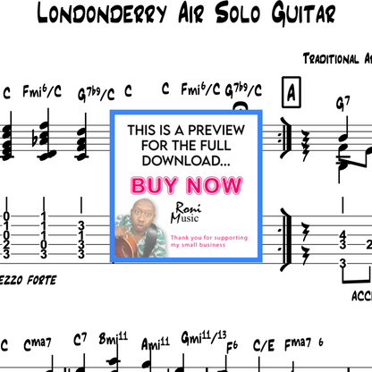 6 String Guitar Arrangement "Londonderry Air" (Aka "Danny Boy") Chord Melody Sheet Music TABS Video