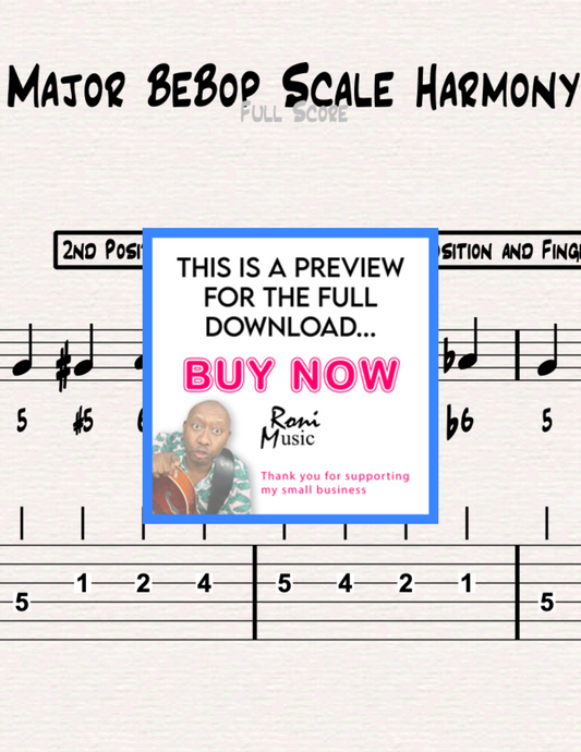 Jazz Improvisation Mastery: Major Bebop Scale Harmony| Sheet Music -TABS-Audio-Midi-Video | Advanced Guitar Skills