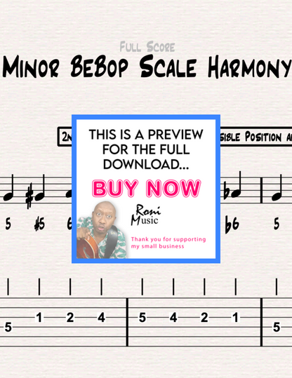 Jazz Improvisation Mastery: Minor Bebop Scale Harmony| Sheet Music -TABS-Audio-Midi-Video | Advanced Guitar Skills